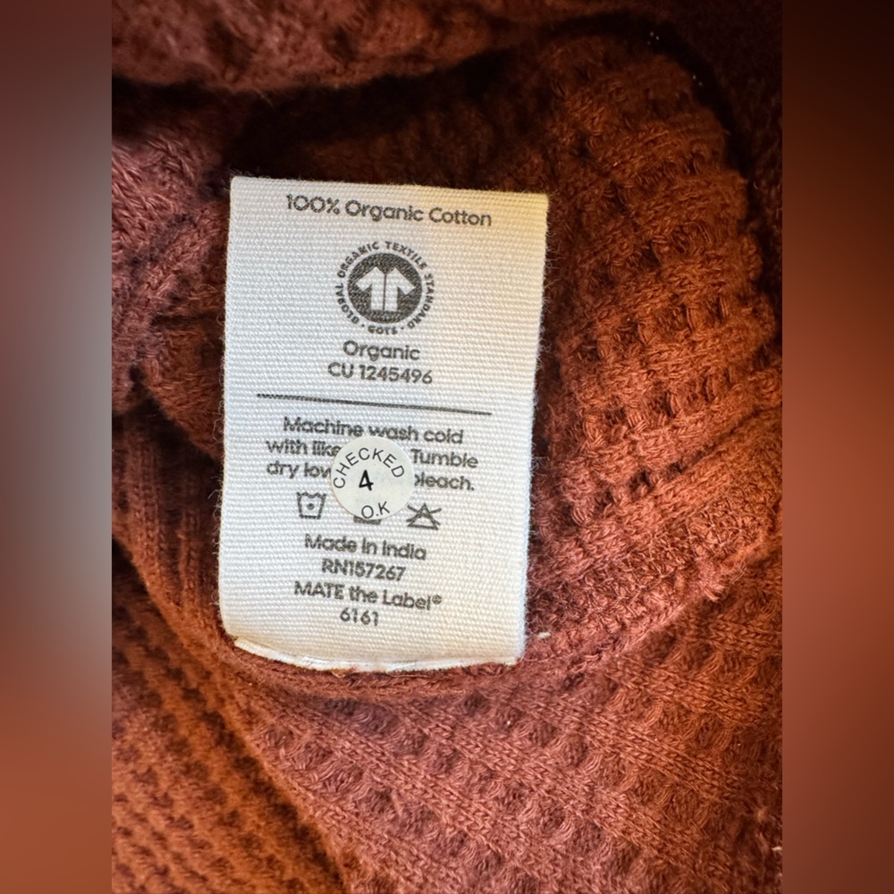 MATE the Label Organic Waffle Half Zip Sweatshirt In Cinnamon - Picture 8 of 10